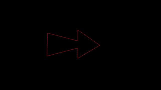 Red dotted arrow symbol animation on black background a minimalist formed by lines animated against a solid direction pointer navigation motion abstract direction pointer navigation motion abstract