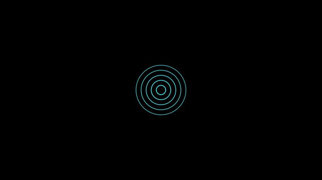 Concentric cyan circles pulse animation on black background animated rings pulsing outward against a minimalist background, representing technology or signal waves