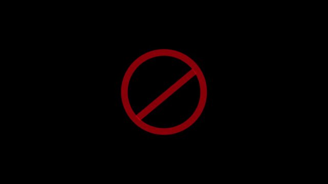 Red forbidden circle sign icon animation a minimalist of a prohibited appearing on a black background representing a restriction concept prohibited restriction denied warning ban
