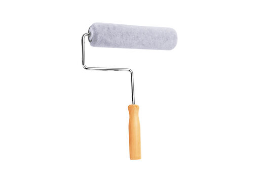 Professional paint roller with wooden handle for home repair.