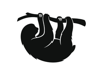 Obraz premium Silhouette of a Sloth Hanging Upside Down on a Branch.
