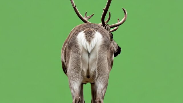 Rear view of a reindeer showing a distinct white heart shape on its fur