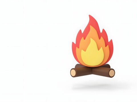 Campfire icon with logs and flames for outdoor adventure and camping concepts, 3d render