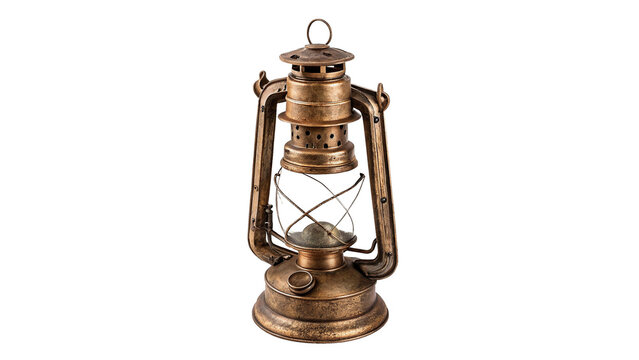 Vintage classic bronze metal oil lantern lamp isolated on transparent background