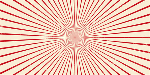 Fototapeta premium vintage japan red rising sun, sun ray vintage red rising sun background. vector illustration of a rising sun background with a grunge texture. vector