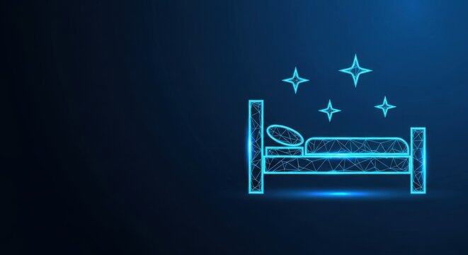 Geometric Bed with Stars Representing Sleep and Hotel Accommodation Services