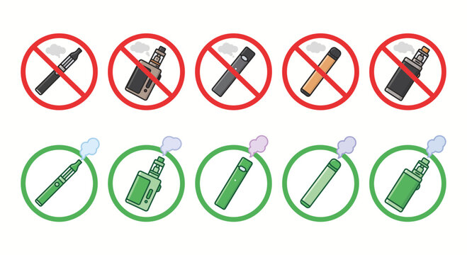 Vaping allowed and prohibited signs set