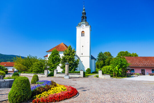 Saint Jakob church at small town Kostanjevica na Krki in Slovenia