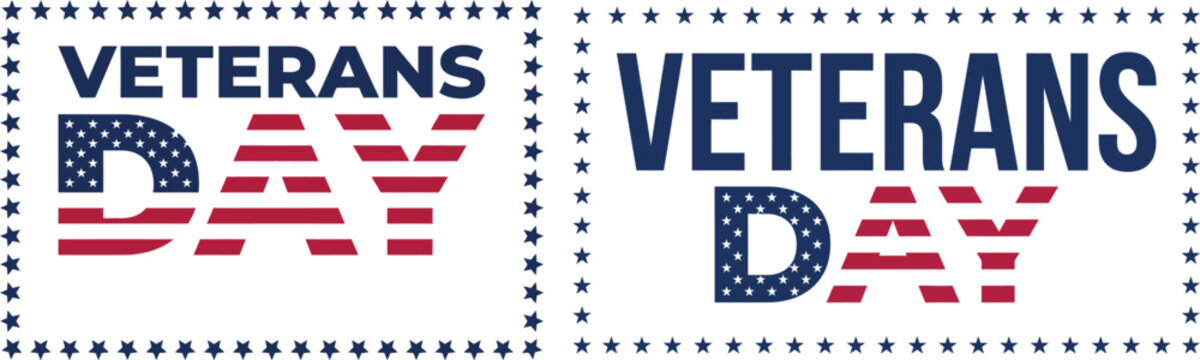 Veterans day typography design with american flag pattern elements isolated on a white background for holiday celebration