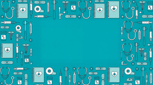 Medical background frame with health care equipment icons healthcare equipment