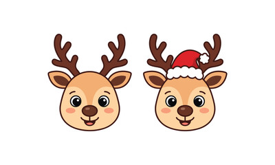 Obraz premium Cute cartoon reindeer heads with and without santa hat as an editable vector illustration for christmas holiday designs