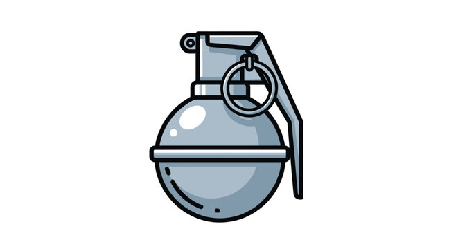 Realistic hand grenade illustration with metallic grey texture and detailed safety pin and lever components on a clean white background image.