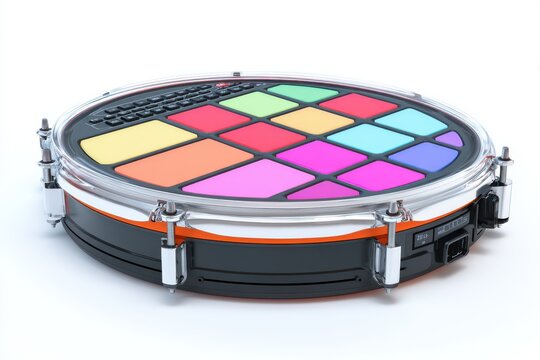 Modern Electronic Drum Pad with Colorful Zones Isolated on White