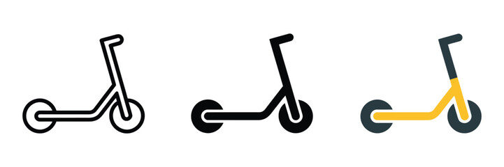 Electric scooter icon in outline, solid and flat color styles for micromobility, urban transport and e scooter applications © GIBBI RWW