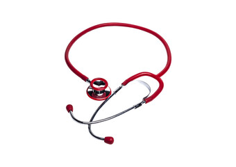 Fototapeta premium Red medical stethoscope isolated on a transparent background.