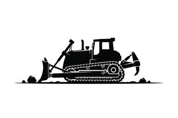 Bulldozer Silhouette Against White Background Black And White Illustration © Esrat