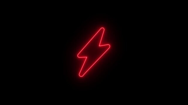glowing neon Energy electricity lighting bolt sign icon. neon battery charging icon animation 4k video