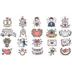 Fototapeta premium Wedding Love Icons Doodle vector illustration print