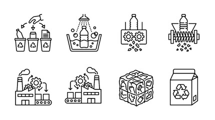 Obraz premium Eco Recycling Industry Outline Icons Vector Set