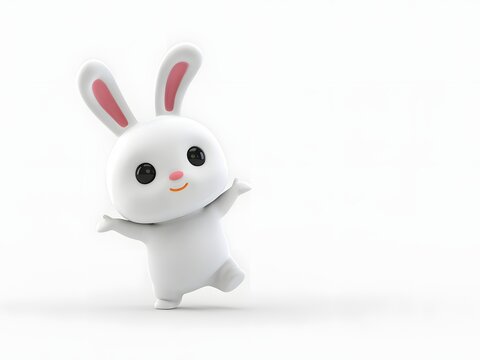 Cute 3D white rabbit character for kids design and Easter holiday, isolated on white background