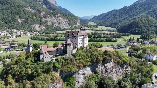 Aerial view of Gutenberg Castle in Balzers, Liechtenstein