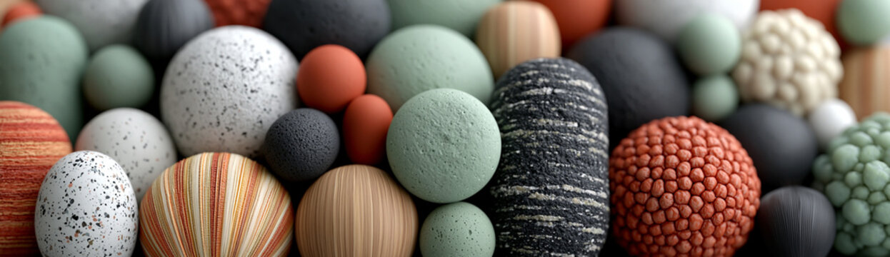 Smooth pebble inspired organic forms arranged in harmonious composition, muted earth tone palette, elegant minimal background, premium wellness and lifestyle aesthetic