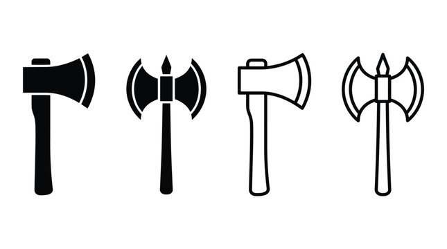 Hand axes in black and white line art isolated on white background
