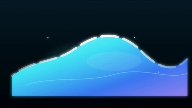 Animated blue water wave graphic elements set with glowing dashed line contours against black background