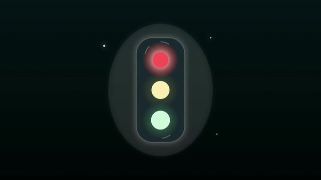 Minimalist traffic light icons animated sequence showing changing signal colors on dark background