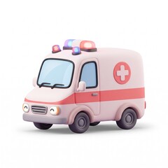 Fototapeta premium Ambulance Emergency Vehicle Medical 3D Smooth Rounded Pastel White Red Professional Digital Illustration