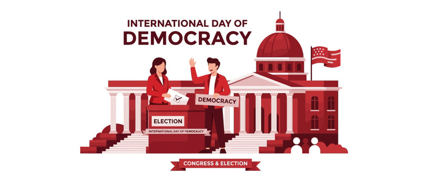 People Voting at Government Building for Democracy
