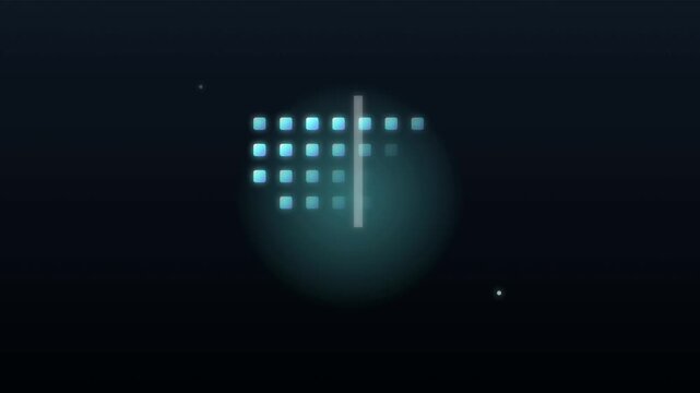 Digital loading progress indicators showing glowing blue squares with vertical moving scan line animation