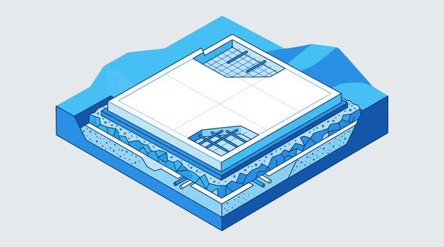 Isometric Concrete Slab Foundation Construction Diagram with Rebar and Layers