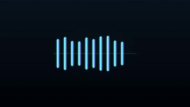 Digital audio waveform visualizers glowing light blue lines set against dark background