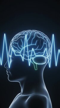 Glowing Human Brain with Brain Waves and Neural Activity