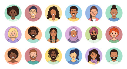 Fototapeta premium A flat illustration diverse group of people avatars a flat illustration