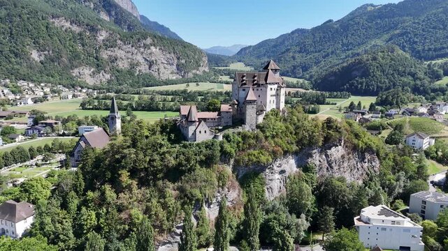 Aerial view of Gutenberg Castle in Balzers, Liechtenstein