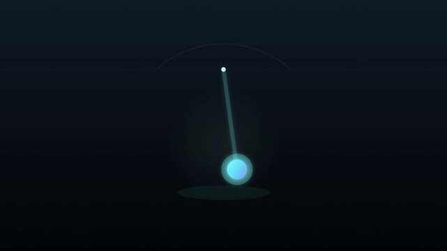 Minimalist glowing pendulum oscillating against a dark background with smooth rhythmic motion loop animation