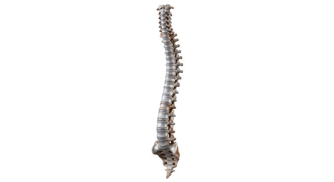 Medical spine illustration, human vertebral column anatomy, realistic 3D bone model for education isolated PNG with Transparent Background