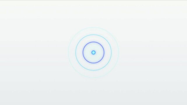 Abstract glowing blue circular pulsing waves radiating from three distinct points on light background