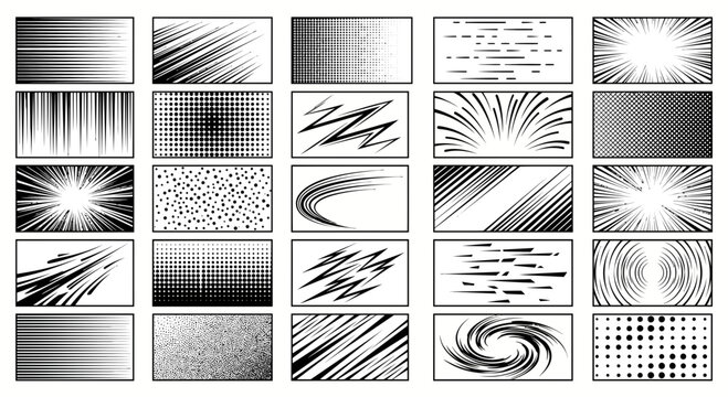 A flat illustration comic book action speed lines and halftone patterns a flat illustration
