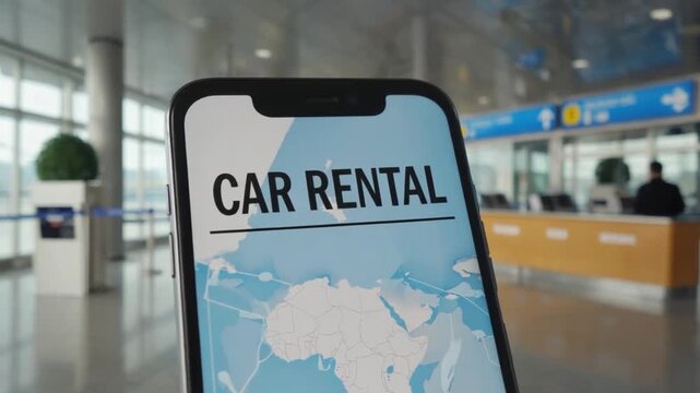 Car rental with a mobile phone at the airport.