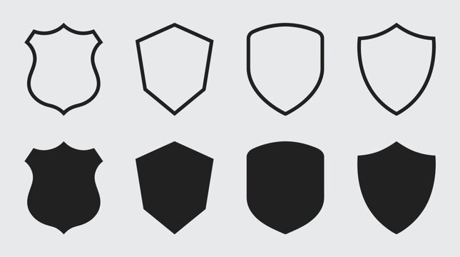 A flat illustration set of shield icons in different shapes a flat illustration