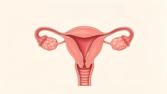Ovarian Cyst concept , Female reproductive system with uterus, fallopian tube, and ovary, detailed anatomy view