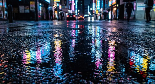 Neon Street Reflection