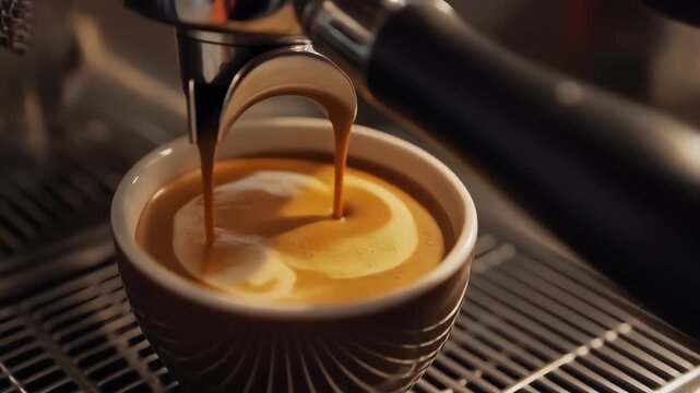 Espresso Pouring from Professional Machine with Rich Crema