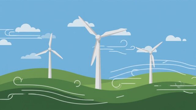 Animated Wind Turbines, Windmill, Renewable Energy Generation