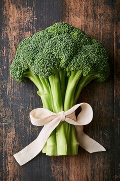 Broccoli tied with ribbon as healthy food gift