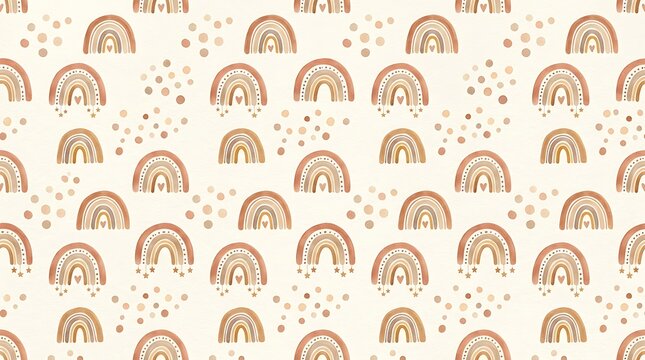 Seamless pattern with cute hand drawn bohemian rainbows and stars for nursery wallpaper and baby textile design