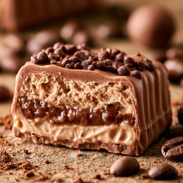 Chocolate coffee caramel bar with sprinkles and coffee beans